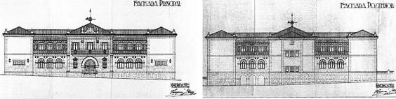 Fachadas principal y posterior del Grupo Escolar de Reinosa