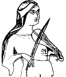 Juglaresa tañendo el rabel. Detalle de una pintura mural(1330) debido a Juan de Oliver procedente de lacatedral de Pamplona