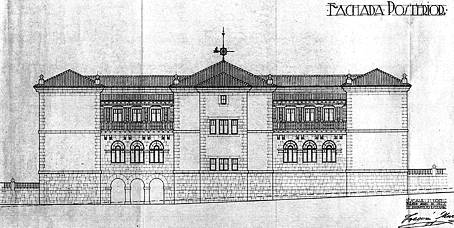 Plano de la fachada posterior del Colegio Concha Espina